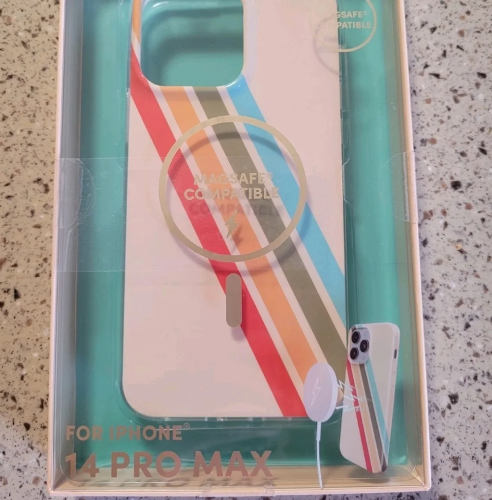 XO Poppy iPhone 14 Pro Max Magsafe Compatible Striped Protective Cellphone Case